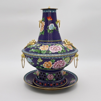 景泰蓝炭锅-蓝牡丹